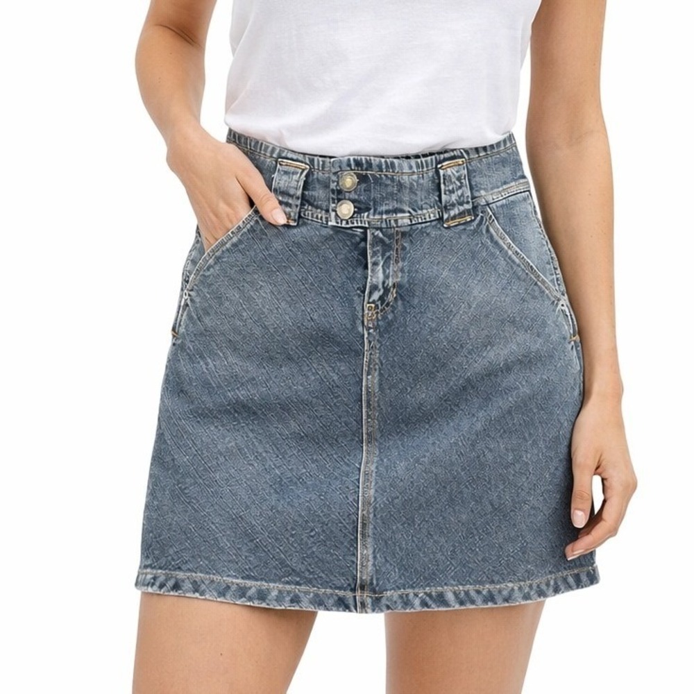 Gap Denim Mini‎ Skirt Juniors Size 1 Dark Wash Y2K Diagonal Grain Double Button